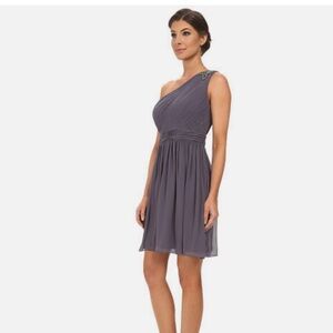 Jessica Simpson Grey one shoulder bridesmaid dress